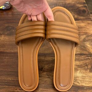 J Crew slides , dark tan